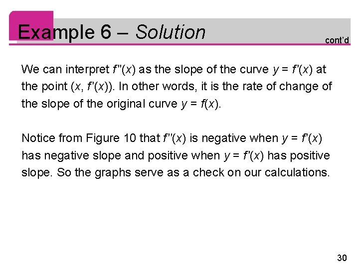 Example 6 – Solution cont’d We can interpret f ′′(x) as the slope of