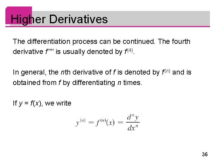 Higher Derivatives The differentiation process can be continued. The fourth derivative f ′′′′ is