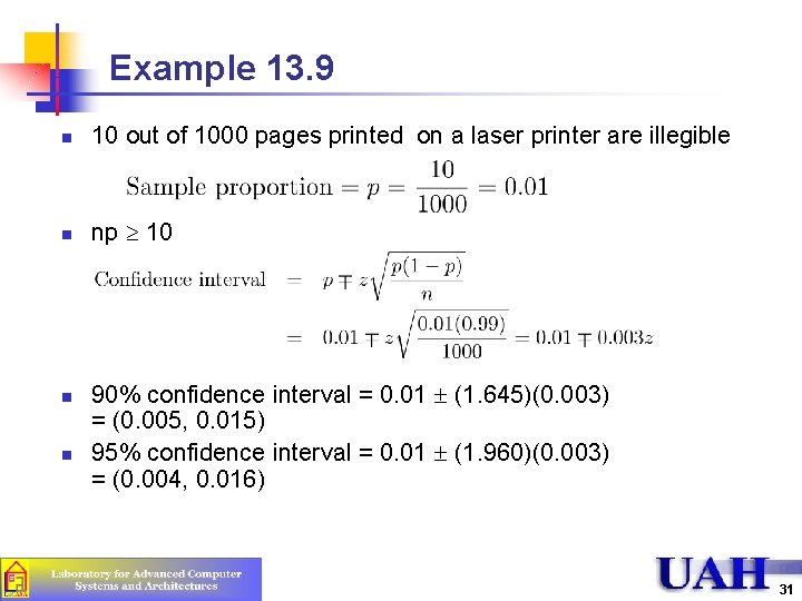 Example 13. 9 n 10 out of 1000 pages printed on a laser printer
