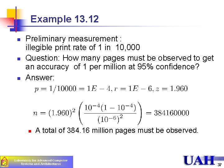 Example 13. 12 n n n Preliminary measurement : illegible print rate of 1