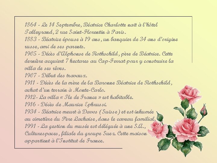1864 - Le 14 Septembre, Béatrice Charlotte nait à l’hôtel Talleyrand, 2 rue Saint-Florentin