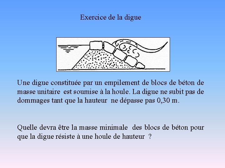 Exercice de la digue Une digue constituée par un empilement de blocs de béton