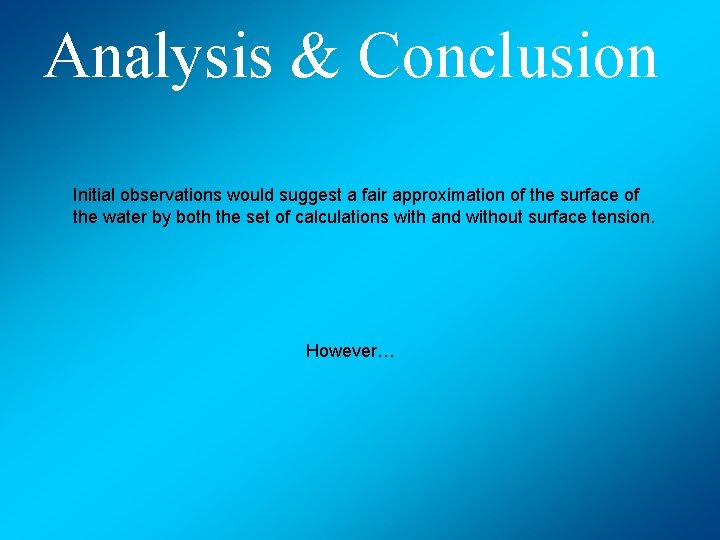 Analysis & Conclusion Initial observations would suggest a fair approximation of the surface of