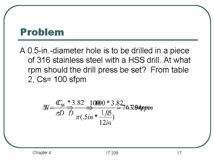 Problem A 0. 5 -in. -diameter hole is to be drilled in a piece