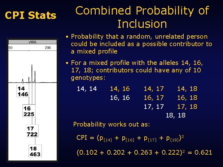 CPI Stats Combined Probability of Inclusion • Probability that a random, unrelated person could