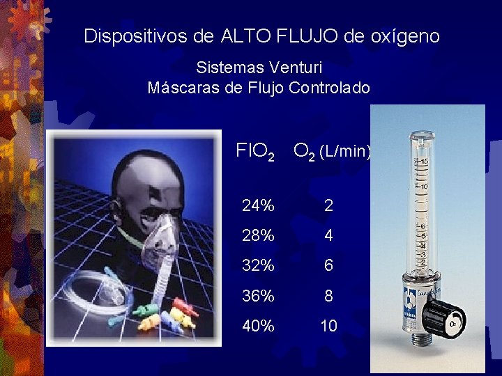 Dispositivos de ALTO FLUJO de oxígeno Sistemas Venturi Máscaras de Flujo Controlado FIO 2 Dispositivos de ALTO FLUJO de oxígeno Sistemas Venturi Máscaras de Flujo Controlado FIO 2