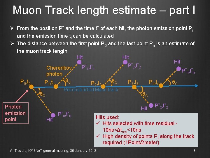Muon Track length estimate – part I Ø From the position P*i and the