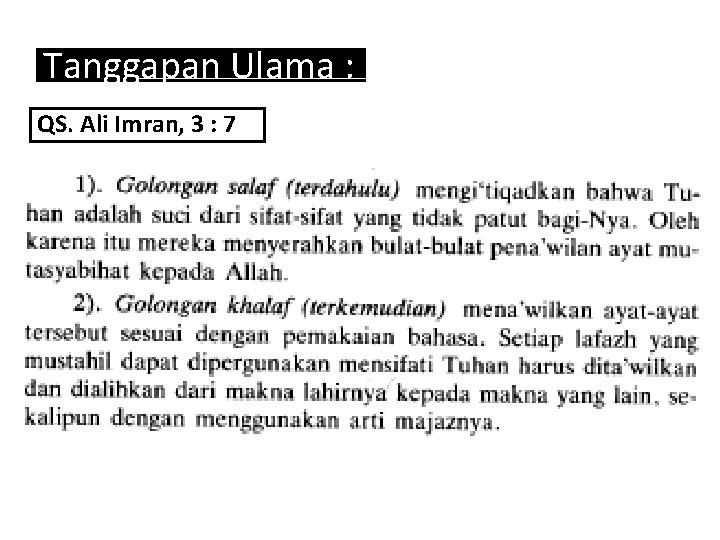 Tanggapan Ulama : QS. Ali Imran, 3 : 7 