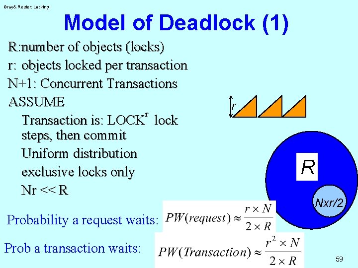 Gray& Reuter: Locking Model of Deadlock (1) R: number of objects (locks) r: objects