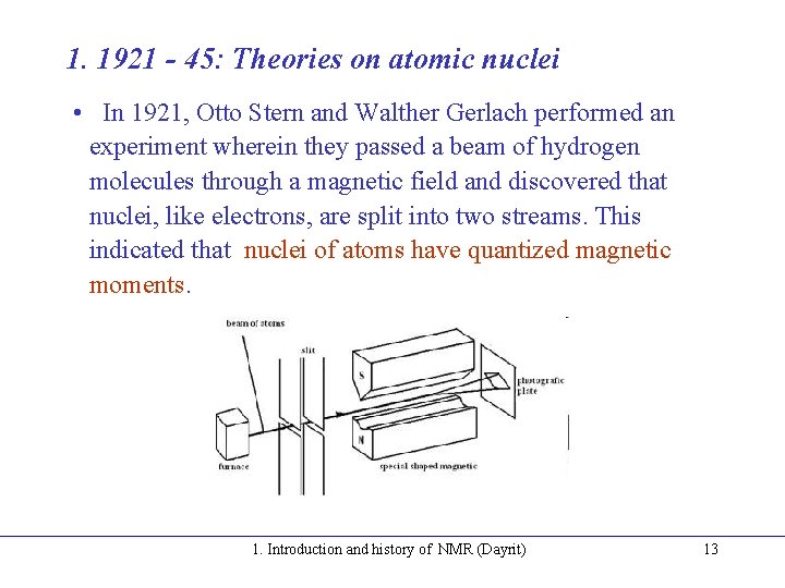 1. 1921 - 45: Theories on atomic nuclei • In 1921, Otto Stern and 1. 1921 - 45: Theories on atomic nuclei • In 1921, Otto Stern and