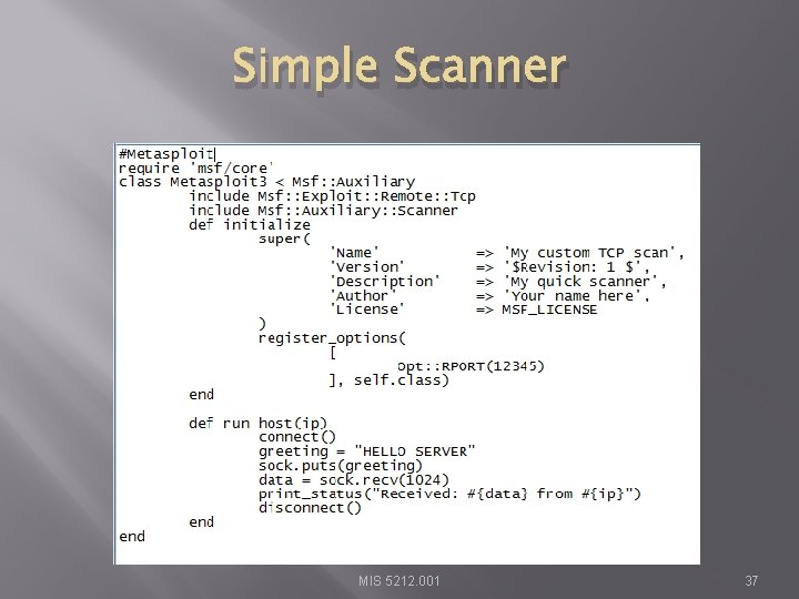Simple Scanner MIS 5212. 001 37 
