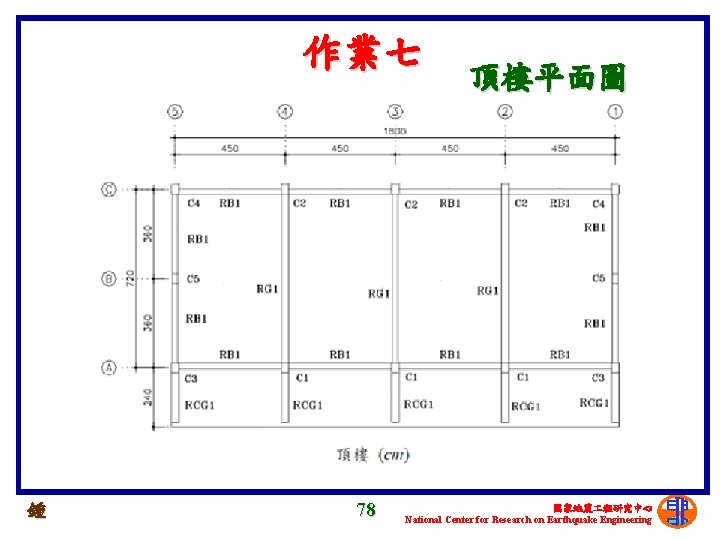 作業七 鍾 78 頂樓平面圖 國家地震 程研究中心 National Center for Research on Earthquake Engineering 