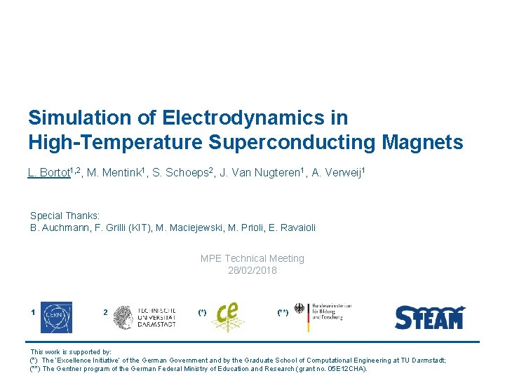 Simulation of Electrodynamics in High-Temperature Superconducting Magnets L. Bortot 1, 2, M. Mentink 1,