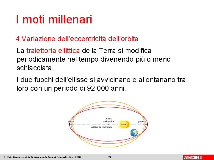 I moti millenari 4. Variazione dell’eccentricità dell’orbita La traiettoria ellittica della Terra si modifica