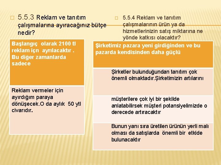 5. 5. 3 Reklam ve tanıtım 5. 5. 4 Reklam ve tanıtım çalışmalarının ürün