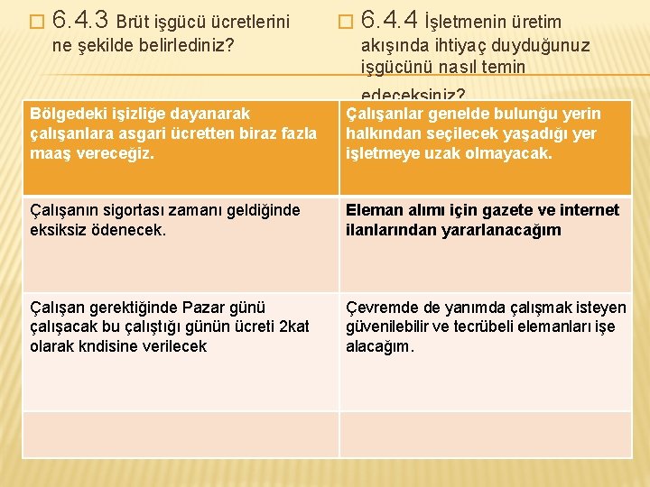 � 6. 4. 3 Brüt işgücü ücretlerini ne şekilde belirlediniz? � 6. 4. 4