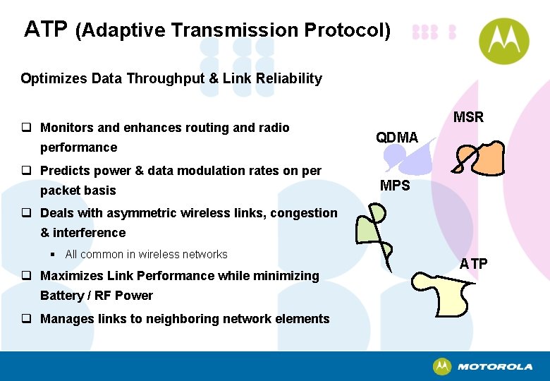 ATP (Adaptive Transmission Protocol) Optimizes Data Throughput & Link Reliability q Monitors and enhances