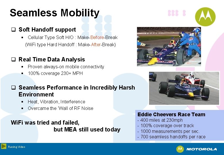 Seamless Mobility q Soft Handoff support § Cellular Type Soft H/O : Make-Before-Break (Wi.