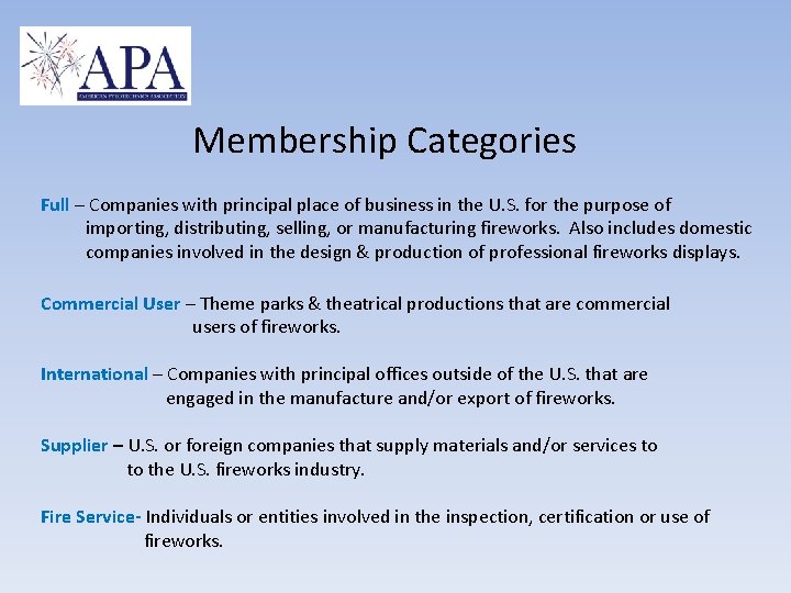 Membership Categories Full – Companies with principal place of business in the U. S.