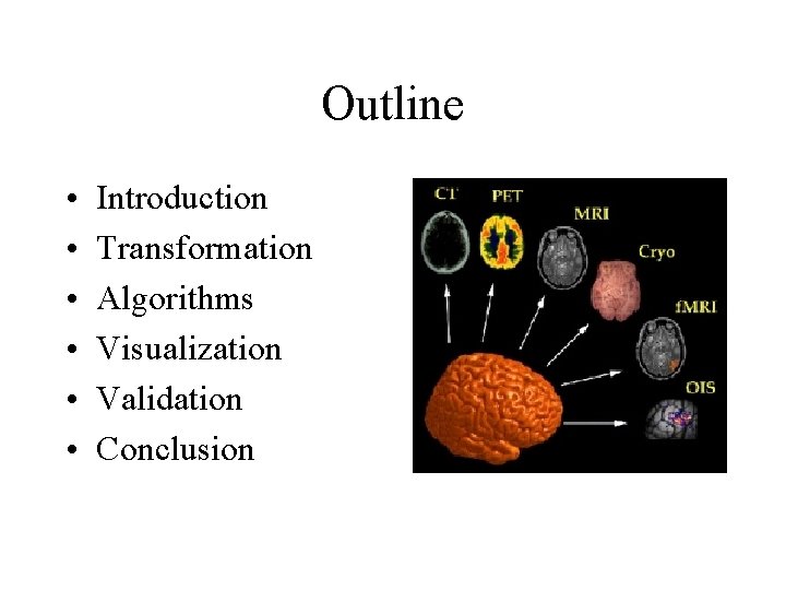 Outline • • • Introduction Transformation Algorithms Visualization Validation Conclusion Outline • • • Introduction Transformation Algorithms Visualization Validation Conclusion