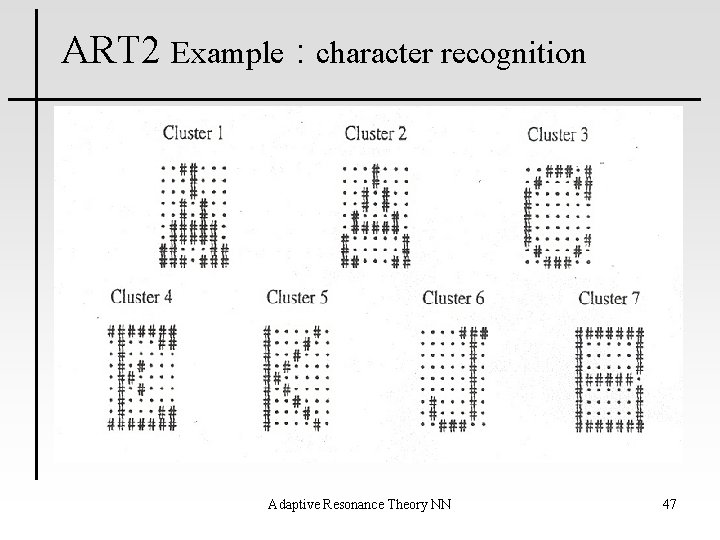 ART 2 Example : character recognition Adaptive Resonance Theory NN 47 