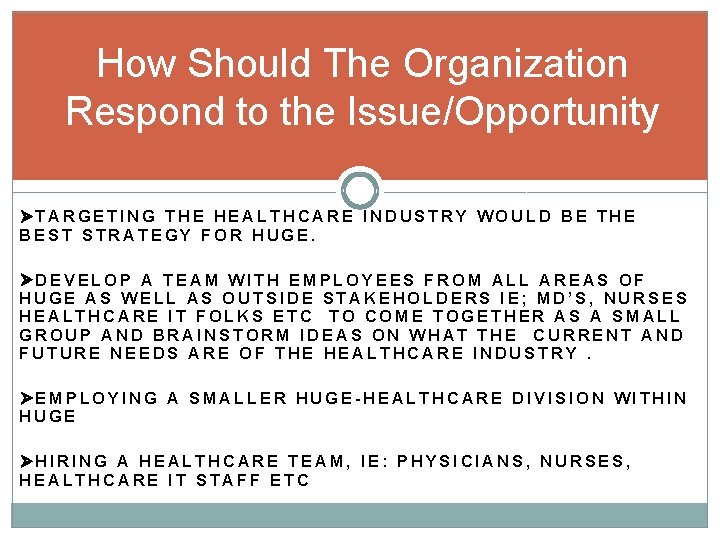 How Should The Organization Respond to the Issue/Opportunity TARGETING THE HEALTHCARE INDUSTRY WOULD BE How Should The Organization Respond to the Issue/Opportunity TARGETING THE HEALTHCARE INDUSTRY WOULD BE