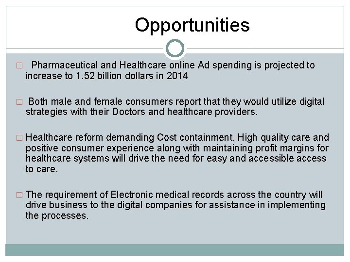 Opportunities � Pharmaceutical and Healthcare online Ad spending is projected to increase to 1. Opportunities � Pharmaceutical and Healthcare online Ad spending is projected to increase to 1.