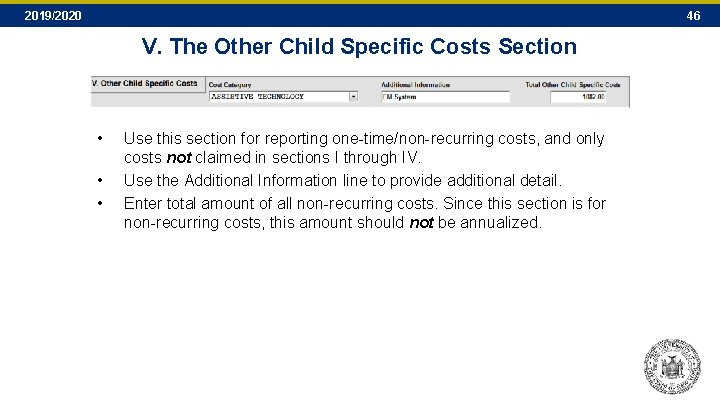 2019/2020 46 V. The Other Child Specific Costs Section • • • Use this 2019/2020 46 V. The Other Child Specific Costs Section • • • Use this