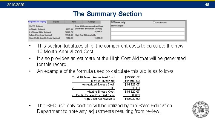 2019/2020 48 The Summary Section • • • This section tabulates all of the 2019/2020 48 The Summary Section • • • This section tabulates all of the