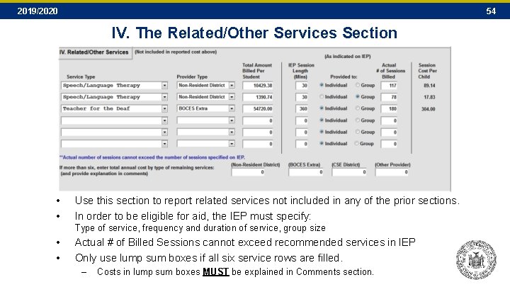 2019/2020 54 IV. The Related/Other Services Section • • Use this section to report 2019/2020 54 IV. The Related/Other Services Section • • Use this section to report