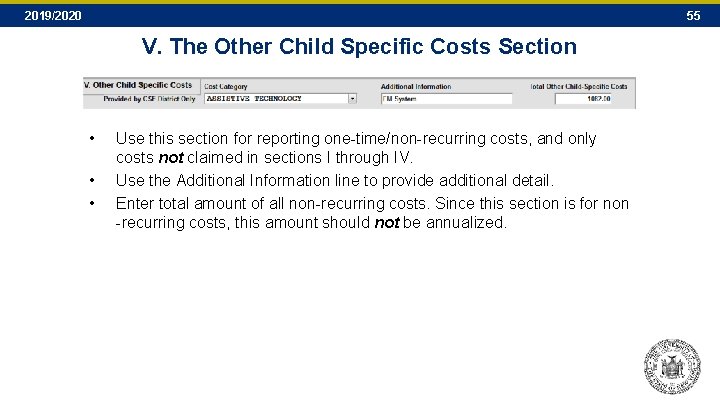 2019/2020 55 V. The Other Child Specific Costs Section • • • Use this 2019/2020 55 V. The Other Child Specific Costs Section • • • Use this