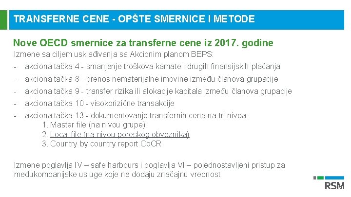 TRANSFERNE CENE - OPŠTE SMERNICE I METODE Nove OECD smernice za transferne cene iz