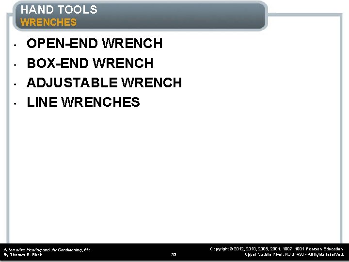 HAND TOOLS WRENCHES • • OPEN-END WRENCH BOX-END WRENCH ADJUSTABLE WRENCH LINE WRENCHES Automotive HAND TOOLS WRENCHES • • OPEN-END WRENCH BOX-END WRENCH ADJUSTABLE WRENCH LINE WRENCHES Automotive