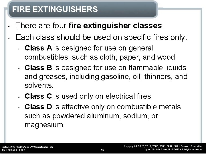 FIRE EXTINGUISHERS • • There are four fire extinguisher classes. Each class should be FIRE EXTINGUISHERS • • There are four fire extinguisher classes. Each class should be
