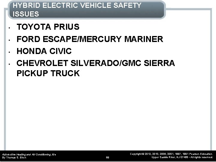 HYBRID ELECTRIC VEHICLE SAFETY ISSUES • • TOYOTA PRIUS FORD ESCAPE/MERCURY MARINER HONDA CIVIC HYBRID ELECTRIC VEHICLE SAFETY ISSUES • • TOYOTA PRIUS FORD ESCAPE/MERCURY MARINER HONDA CIVIC