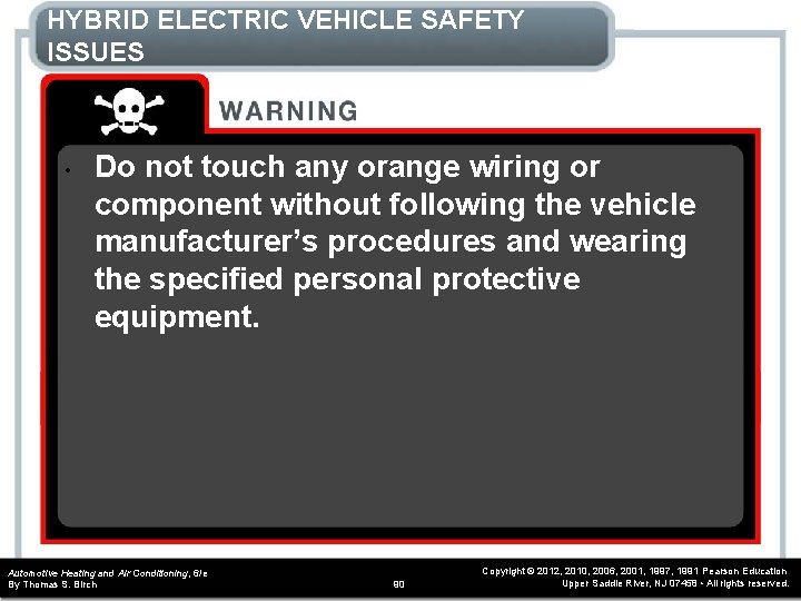 HYBRID ELECTRIC VEHICLE SAFETY ISSUES • Do not touch any orange wiring or component HYBRID ELECTRIC VEHICLE SAFETY ISSUES • Do not touch any orange wiring or component
