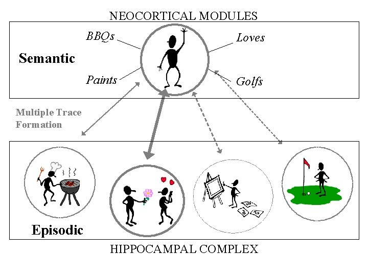 NEOCORTICAL MODULES BBQs Loves Paints Golfs Semantic Multiple Trace Formation Episodic HIPPOCAMPAL COMPLEX NEOCORTICAL MODULES BBQs Loves Paints Golfs Semantic Multiple Trace Formation Episodic HIPPOCAMPAL COMPLEX