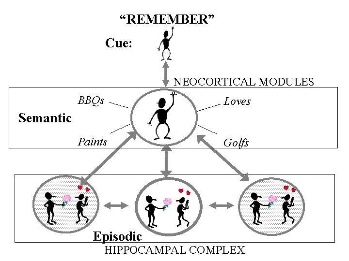 “REMEMBER” Cue: NEOCORTICAL MODULES BBQs Loves Paints Golfs Semantic Episodic HIPPOCAMPAL COMPLEX “REMEMBER” Cue: NEOCORTICAL MODULES BBQs Loves Paints Golfs Semantic Episodic HIPPOCAMPAL COMPLEX