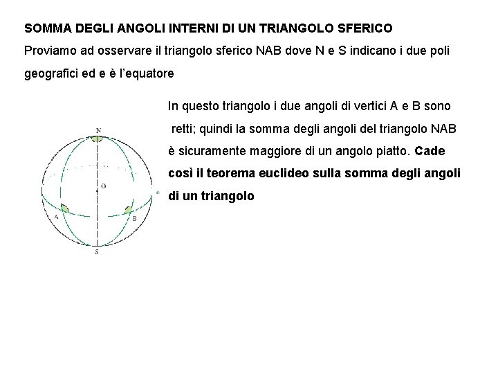 SOMMA DEGLI ANGOLI INTERNI DI UN TRIANGOLO SFERICO Proviamo ad osservare il triangolo sferico