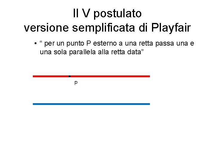 Il V postulato versione semplificata di Playfair • “ per un punto P esterno
