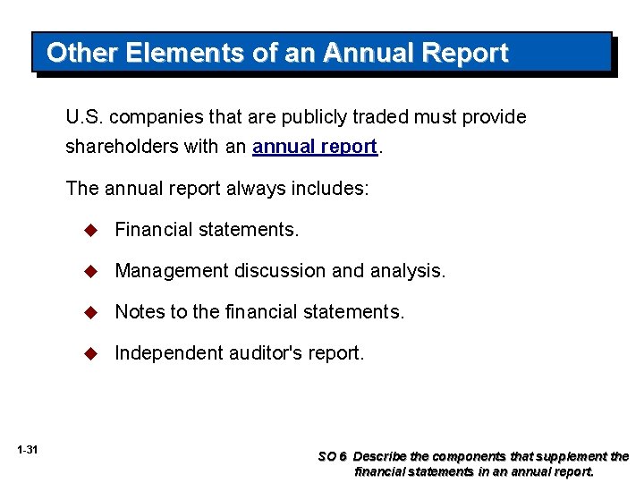 Other Elements of an Annual Report U. S. companies that are publicly traded must