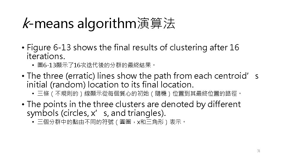 k-means algorithm演算法 • Figure 6 -13 shows the final results of clustering after 16