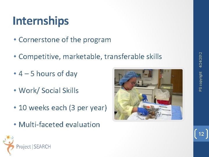 Internships • 4 – 5 hours of day • Work/ Social Skills PS copyright