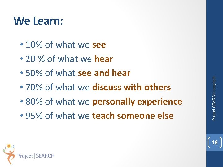  • 10% of what we see • 20 % of what we hear