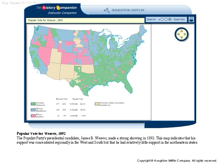 Map: Popular Vote for Weaver, 1892 The Populist Party's presidential candidate, James B. Weaver,