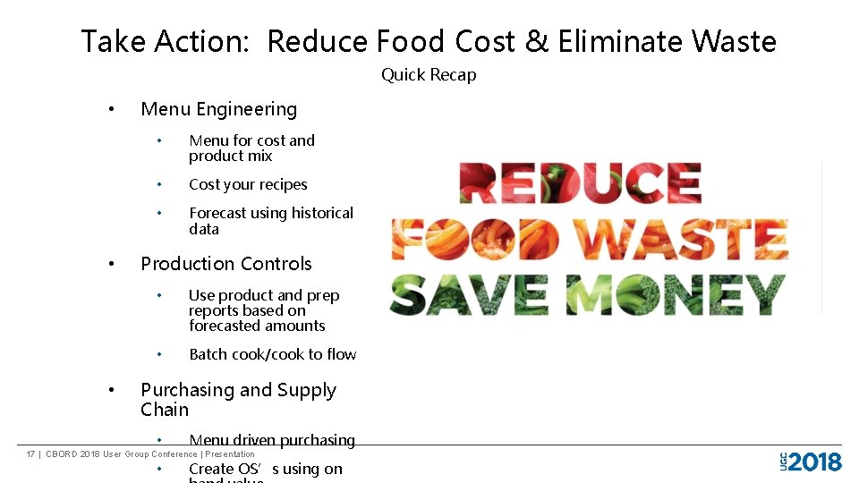 Take Action: Reduce Food Cost & Eliminate Waste Quick Recap • • • Menu