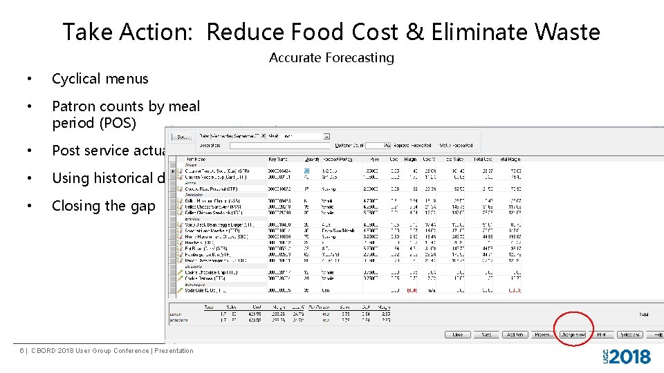 Take Action: Reduce Food Cost & Eliminate Waste Accurate Forecasting • Cyclical menus •