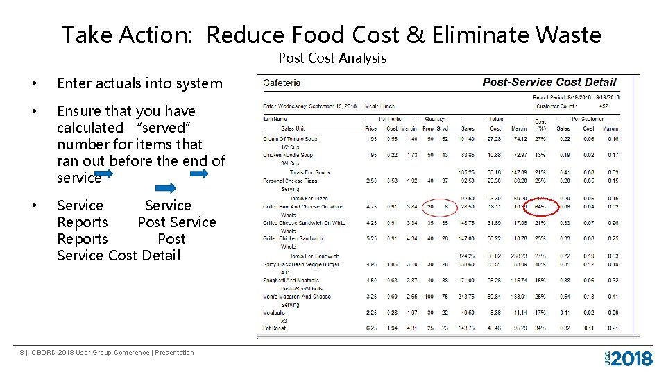 Take Action: Reduce Food Cost & Eliminate Waste Post Cost Analysis • Enter actuals Take Action: Reduce Food Cost & Eliminate Waste Post Cost Analysis • Enter actuals