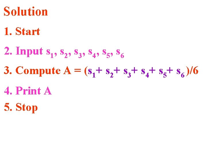 Solution 1. Start 2. Input s 1, s 2, s 3, s 4, s