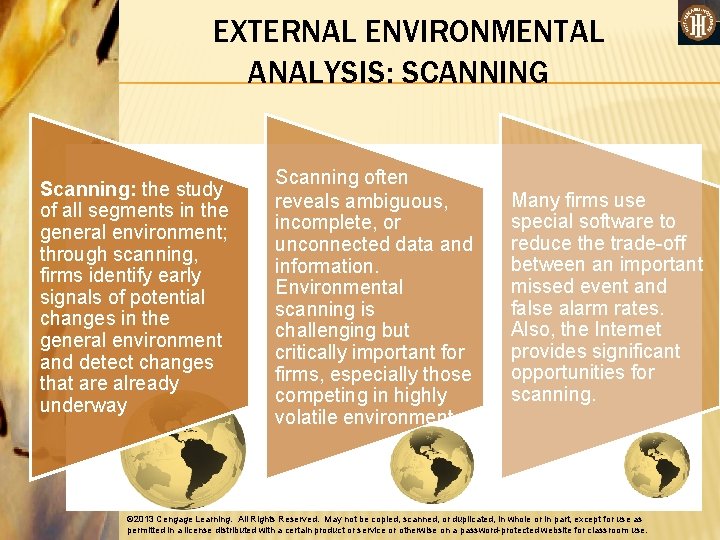 EXTERNAL ENVIRONMENTAL ANALYSIS: SCANNING Scanning: the study of all segments in the general environment;